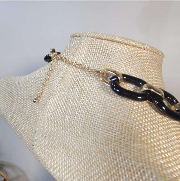 Black and Gold Tone Chain Link Necklace Classic Statement Chunky Resin - Picture 4 of 16